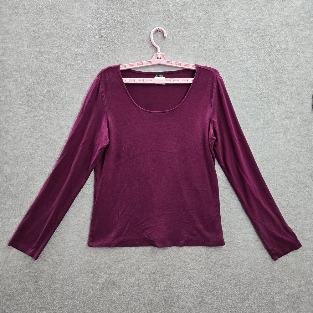 Eileen Fisher Women Top M Purple Shirt Scoop Neck Long Sleeve Pullover Rayon